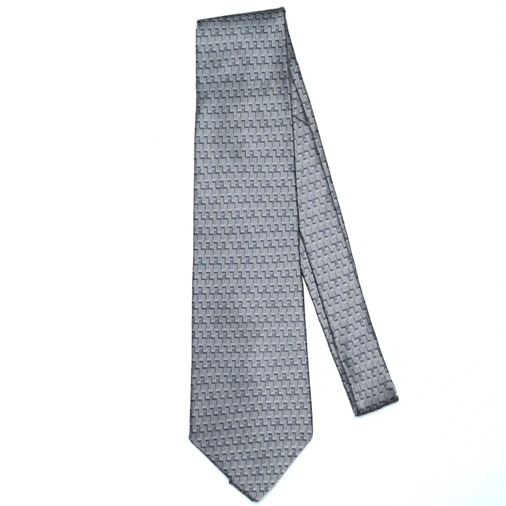 Gianfranco Ruffini VTG Italian‎ Silk Gray Geometric Patterned Men's Necktie, EUC